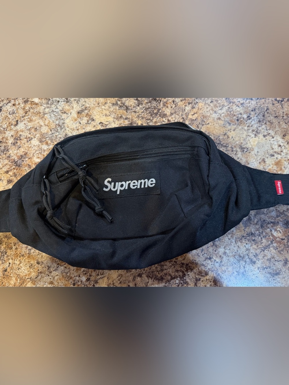 Supreme Black Belt Bag with White Logo